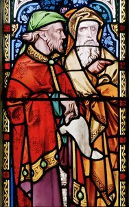 Zwei Männer hören Johannes dem Täufer predigen (Detail aus dem Ostfenster) von Alfred Bell