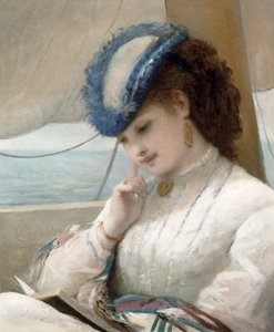 Ein Mädchen liest in einem Segelboot von Alfred Chantrey Corbould
