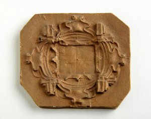 Maquette für eine achteckige Plakette (vergoldeter Gips)