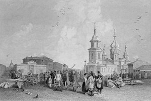 Der Heumarkt, St. Petersburg, graviert von W. Chevalier von Alfred Gomersal Vickers