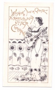 Viktorianische Grußkarte von einem Ästheten, der Geige spielt, ca. 1881