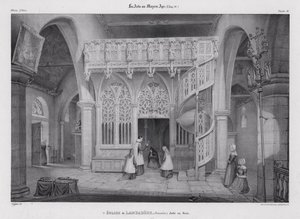 Geschnitztes hölzernes Chorgestühl der Kapelle Notre Dame de Lambader, Plouvorn, Bretagne, Frankreich von Alfred Guesdon
