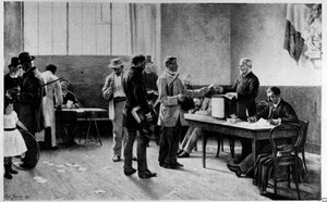 Wahlen, allgemeines Wahlrecht: ein Wahllokal von A.M. Bramtot - Musée Carnavalet von Alfred Henri Bramtot