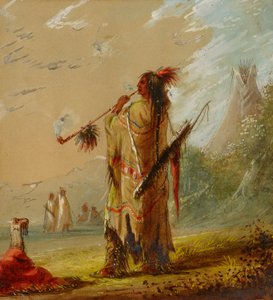 Ein Shoshonee-Indianer beim Rauchen