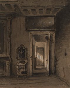 Zimmer mit Betstuhl und offener Tür von Alfred Jacob Miller
