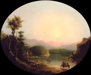 Shoshone-Indianer an einem Bergsee (Lake Fremont) von Alfred Jacob Miller