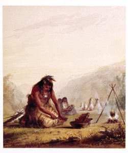 Shoshone-Indianer bereitet seine Mahlzeit zu von Alfred Jacob Miller