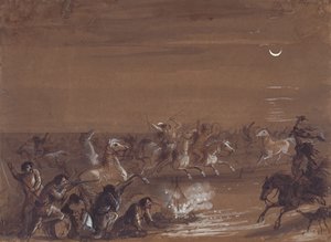 Panik bei den Blackfeet, ca. 1837 von Alfred Jacob Miller