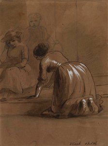 Straßenskizze. Treppen waschen. von Alfred Jacob Miller