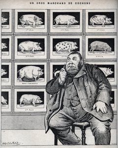 Ein großer Schweinehändler - Karikatur in „Le Cochon, Souvenirs der Normandie“ 1898