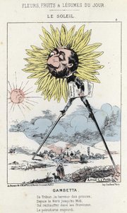 Le Soleil (Sonnenblume): Karikatur über Gambetta (1838 - 1882) - Ill. vom 12.01.1871 in „Blumen, Früchte und Gemüse des Tages“ von Alfred Le Petit