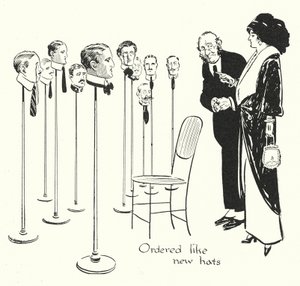 Männer auswählen wie Hüte (Lithographie)