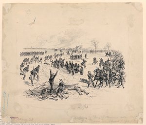 Eroberung von Kanonen und Zerstörung eines konföderierten Wagenzugs von Alfred R. Waud