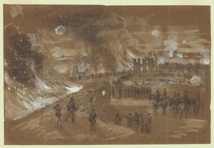Brand von Mr. Mumas Häusern und Scheunen beim Kampf am 17. September von Alfred Rudolph Waud