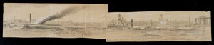 Nördlicher Bezirk von der Erie Street Bridge, Blick nach Osten, während des Chicagoer Brandes von 1871 von Alfred Rudolph Waud