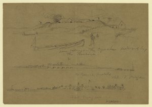 Drei Szenen militärischer Einrichtungen - untere Batterie am Ogeechee, zerstört von der Pembina von Alfred Rudolph Waud