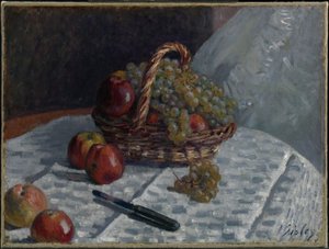 Äpfel und Trauben in einem Korb von Alfred Sisley