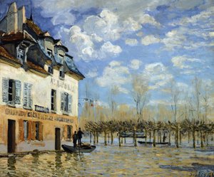 Boot in der Flut in Port-Marly