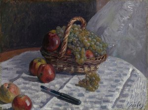 Äpfel und Trauben in einem Korb