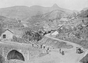Blick auf Maskeliya mit Adams Peak, ca. 1890, 1910