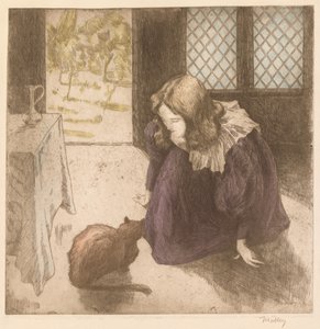 Innenraum, kleines Mädchen mit Katze
