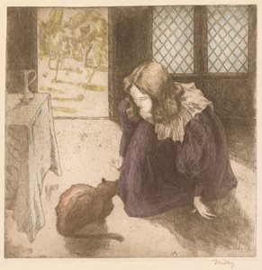 Interieur, kleines Mädchen mit Katze La Petite fille au chat, 1897
