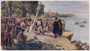 Portugiesen errichten eine Steinsäule an der Mündung des Kongo