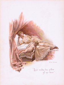 Liebe macht sein Kissen auf meinem Knie, aus Some Old Love Songs, veröffentlicht von Hildesheimer & Faulkner, 1892 von Alice Havers