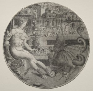 Nackte Frau und ein Drache