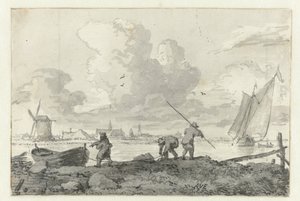Fischer mit ihrem Ruderboot an der Spaarne bei Haarlem