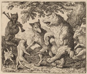 Alle freuen sich über den Bären und den Wolf, wahrscheinlich ca. 1645-1656