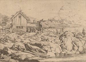 Boot an einem Flussufer mit drei Ziegen, wahrscheinlich um 1645-1656