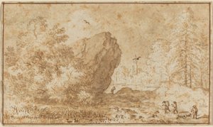 Landschaft mit großem Felsen von Allart van Everdingen
