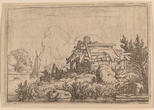Ruine eines Hauses, umgeben von Wasser