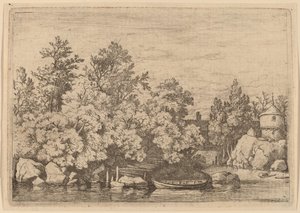 Der Cudgel-Damm und die überdachte Brücke, wahrscheinlich ca. 1645-1656
