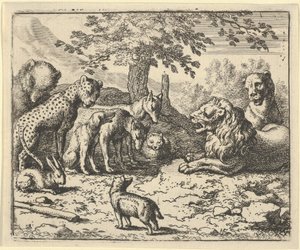 Der Löwe nimmt den Rat der anderen Tiere für Renards Bestrafung an, 1650-75