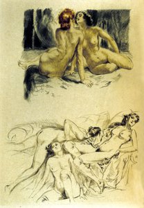 Illustration von „Femmes damnées“ in „Les fleurs du mal“ von dem französischen Dichter Charles Baudelaire (1821-1867). Radierung von Almery Lobel-Riche (1880-1950) von Almery Lobel Riche