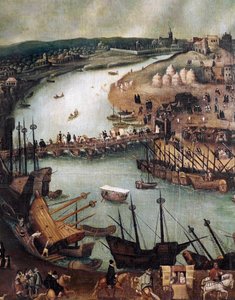 Die Stadt Sevilla. Detail des Hafens und der Handelsaktivitäten