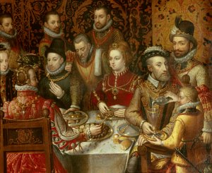 Das Bankett der Monarchen des Hauses Österreich (Detail) darstellend Karl V. von Alonso Sánchez Coello