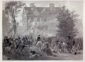 Die Schlacht von Germantown am Chew House im Jahr 1777, graviert von Robert Hinshelwood (1812-ca. 75) ca. 1860
