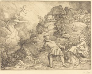 Allegorie des Bauern und des Glücks (Le paysan et la fortune: Sujet allegorique) von Alphonse Legros