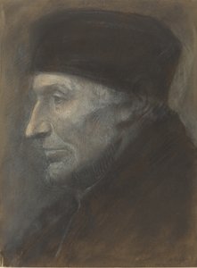 Kopf eines Mannes mit Schädelkappe von Alphonse Legros