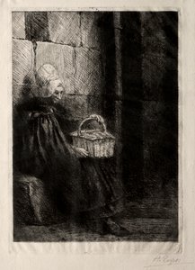 Landschaft in der Nähe von Boulogne, genannt Frau mit einem Korb von Alphonse Legros
