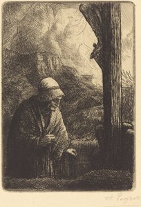 Frau am Fuße des Kreuzes