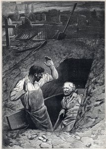 Eine Auferstehung ist fast so erschreckend wie ein Tod: Fauchelevent und Jean Valjean - Illustration von Alphonse de Neuville (1836-1885) für „Les Miserables - Zweiter Teil: Cosette“ von Victor Hugo (1802-1885) 1862 von Alphonse Marie de Neuville