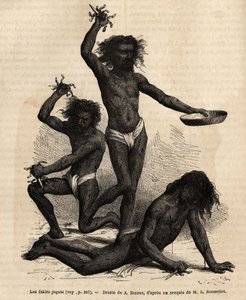 Joguis Fakire, auf der Bhopal-Messe, sind religiöse Bettler, die fast nackt und mit zerzausten Haaren herumlaufen, schreien und eine Art makabren Tanz aufführen, lange scharfe Dolche schwingen, die mit Stahlketten verziert sind, die sie sich in die Brust r von Alphonse Marie de Neuville