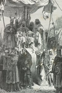 Saladin beobachtet, wie die Christen 1187 Jerusalem verlassen (Gravur) von Alphonse Marie de Neuville