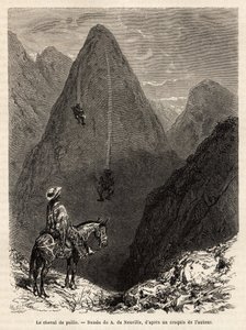 Die Indianer des Staates Boyaca, die einen mit Gras bedeckten Berg auf Strohpferden hinabsteigen, bestehend aus einem Bündel langer Gräser, auf dem man sich rittlings setzt, um die Hänge mit hoher Geschwindigkeit hinunterzufahren, nur durch die Kraft der S