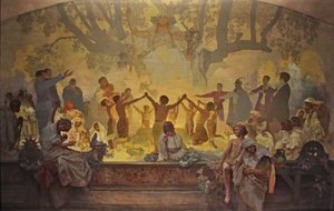 Der Eid der Omladina unter dem slawischen Lindenbaum Der Zyklus Das Slawische Epos von Alphonse Mucha