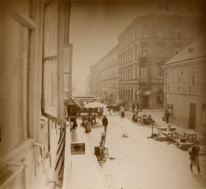 Blick aus dem Fenster von Muchas Wohnung, nahe der Amalienstraße, München, 1886
